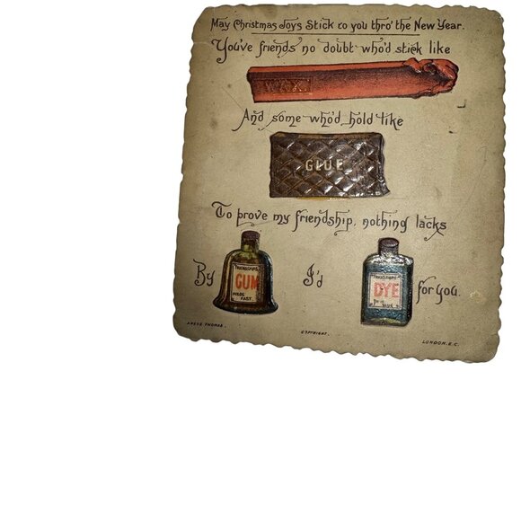 Antique 1892 Christmas Sentiment Postcard With Embossed Glue Gum Dye Humor - Picture 12 of 14